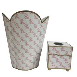 Stunning new scalloped tole pink/white wastepaper basket