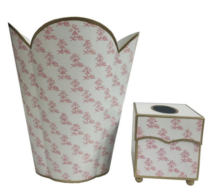 Stunning new scalloped tole pink/white wastepaper basket