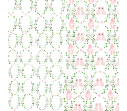 Reversible pink Staffordshire pups tulipiere and floral trellis paper