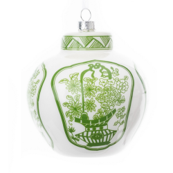 Beautiful new small flat top green white jar ornament