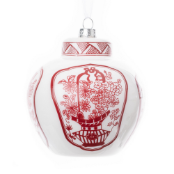 Beautiful new small flat top red/white jar ornament