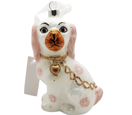 Staffordshire dog pink/white ornament