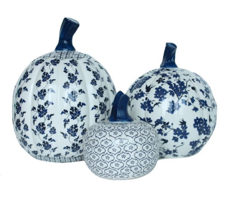 Fabulous Set of Porcelain Blue and White Pumpkins