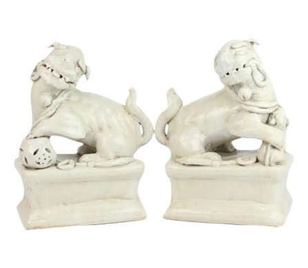 Pair of Large White Foo Dogs