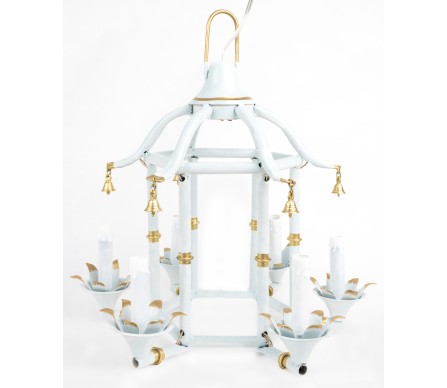 Incredible Pale Blue/Gold Chinoiserie Chandelier 