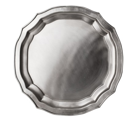 Beautiful pewter/silver scalloped charger/tray