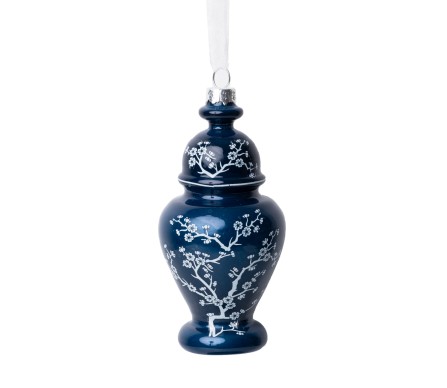 Beautiful new navy ginger jar ornament (4.5" size )