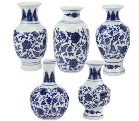 Chic new set of 5 mini bud vases (dark  blue)