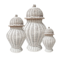 Fabulous colored wicker ginger jar (white) 
