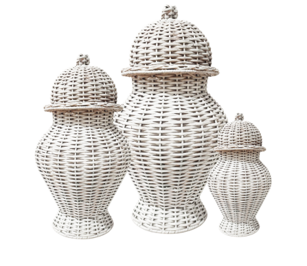 Fabulous colored wicker ginger jar (white) 