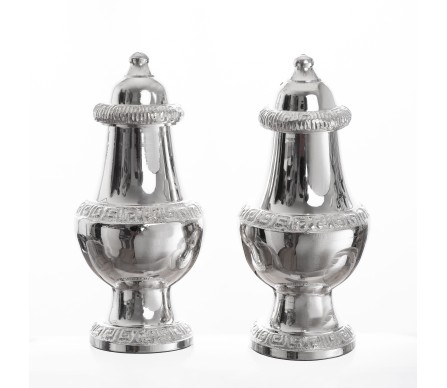 Large chunky Greek key silver salt and peppers