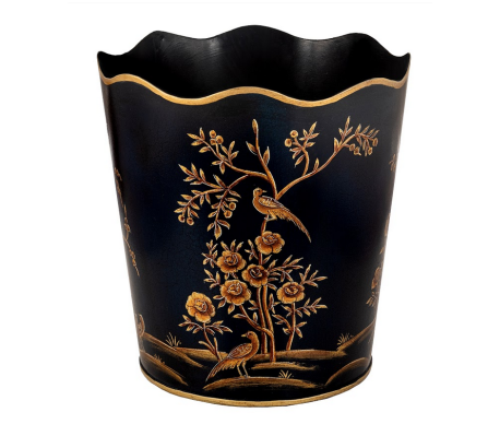 Beautiful black/gold round scalloped wastepaper basket
