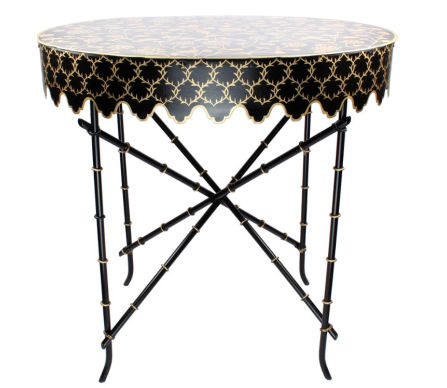Spectacular black/gold handpainted tole scalloped table