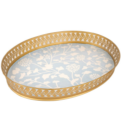Stunning new pierced handpainted tole tray in pale blue/gold