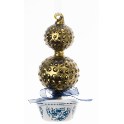 Wonderful blue bow double topiary ornament
