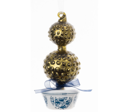 Wonderful blue bow double topiary ornament
