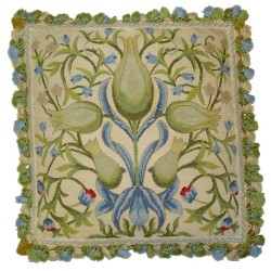 Fabulous green and blue floral needlepoint pillow