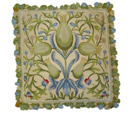 Fabulous green and blue floral needlepoint pillow