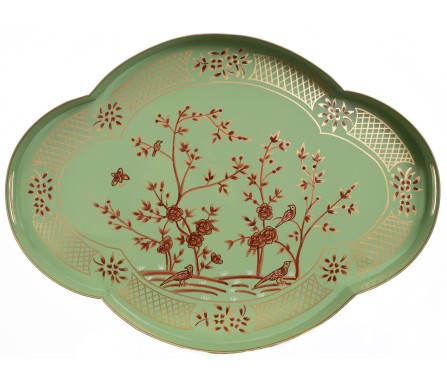Incredible chinoiserie soft green scalloped tray