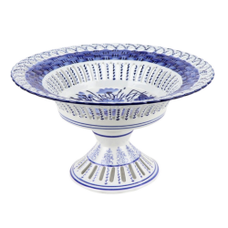 Fabulous pierced blue and white footed dish (large)
