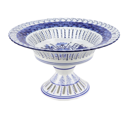Fabulous pierced blue and white footed dish (medium)