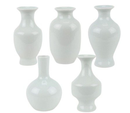 Chic new set of 5 mini bud vases (white)