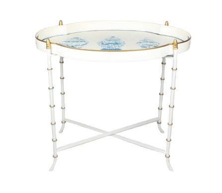 Stunning scalloped ivory/blue ginger jar tray table