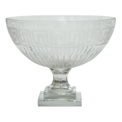 Fabulous new etched Greek key glass centerpiece bowl (medium)