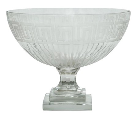 Fabulous new etched Greek key glass centerpiece bowl (medium)