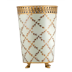 Elegant trellis pale green/gold wastepaper basket