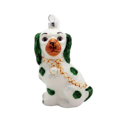 Staffordshire Dog Green/White ornament