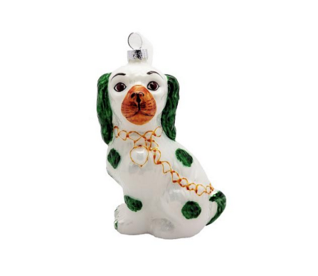 Staffordshire Dog Green/White ornament