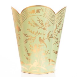 Gorgeous new green/gold chinoiserie scalloped wastepaper basket