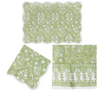 Beautiful handblocked linens soft green floral