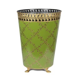 Elegant moss green/gold trellis wastepaper basket