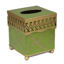 Elegant moss green/gold trellis pierced metal tissue box