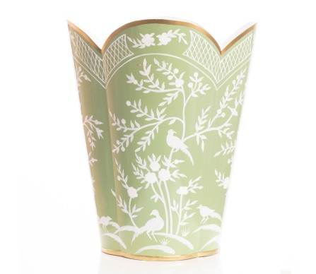 Gorgeous new grass green/white chinoiserie scalloped wastepaper basket 