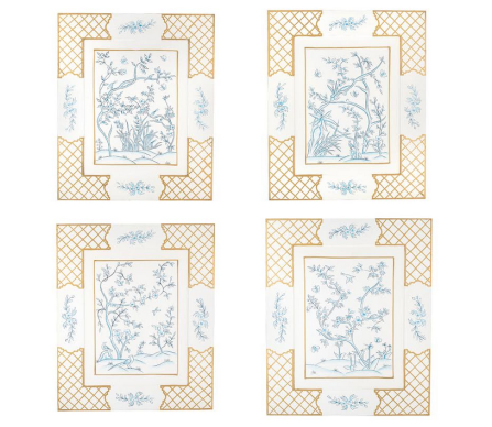 Incredible new chinoiserie ivory/blue handpainted art