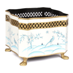 Small chinoiserie and pierced metal platner in ivory/blue