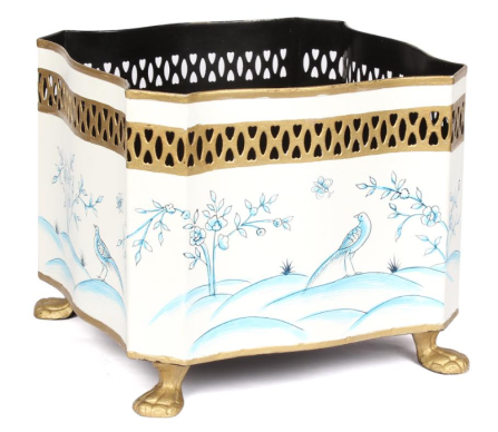 Small chinoiserie and pierced metal platner in ivory/blue