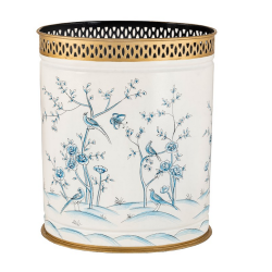 Ivory/blue oval chinoiserie wastepaper basket with pierced border