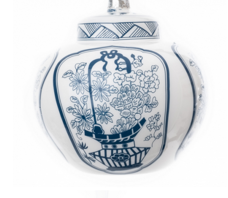 Beautiful new flat top blue/white jar ornament