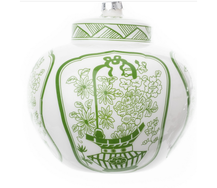 Beautiful new flat top green/white jar ornament
