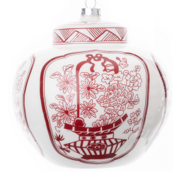 Beautiful new flat top red/white jar ornament