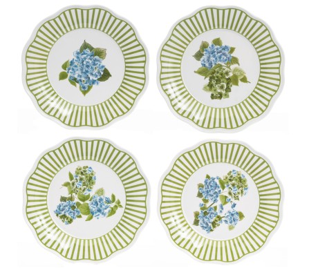 Beautiful set of Hydrangea Garden green salad plates (4)