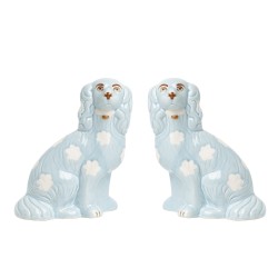 Fabulous pale blue large Staffordshire pair of dogs 