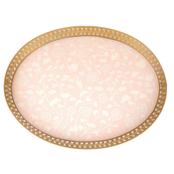 Stunning new large pierced handpainted tole tray in pale pink/gold