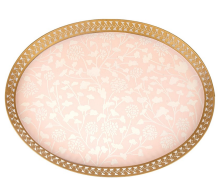 Stunning new large pierced handpainted tole tray in pale pink/gold