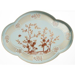 Incredible chinoiserie soft blue/gold scalloped tray