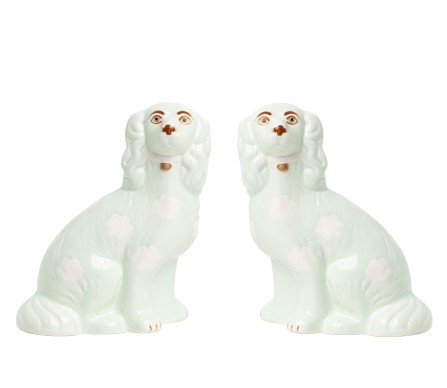 Fabulous new pale green medium Staffordshire pair of dogs 